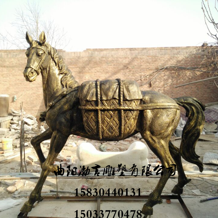 玻璃钢仿铜雕塑拉货马